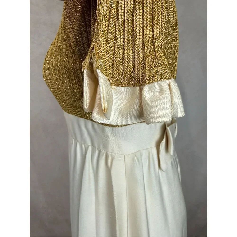 Vintage 1970s Gold Lurex Maxi Dress S Mod MCM Disco ILGWU - Picture 9 of 11